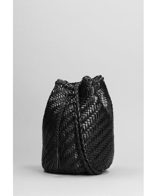 Dragon Diffusion Pompom Double Jump Shoulder Bag In Black Leather