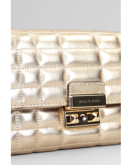 Michael Kors Natural Tribeca Shoulder Bag In Gold Leather