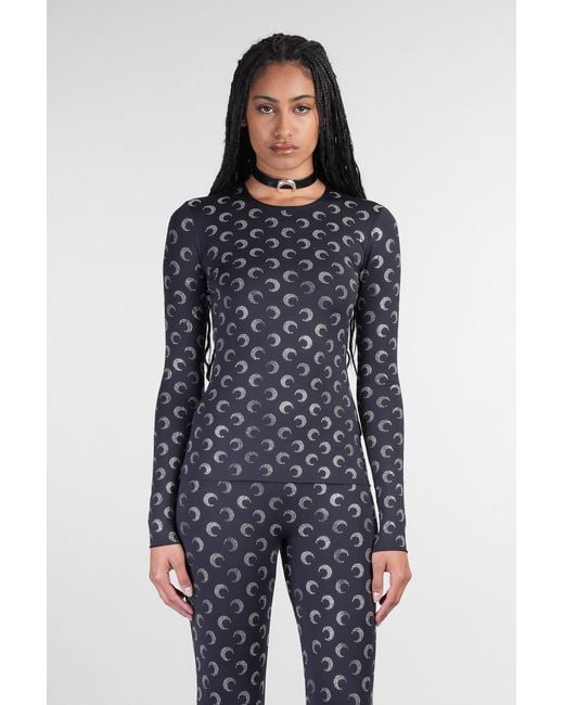 MARINE SERRE Blue Topwear In Black Polyamide