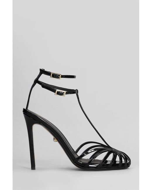 ALEVI Stella 110 Sandals In Black Patent Leather
