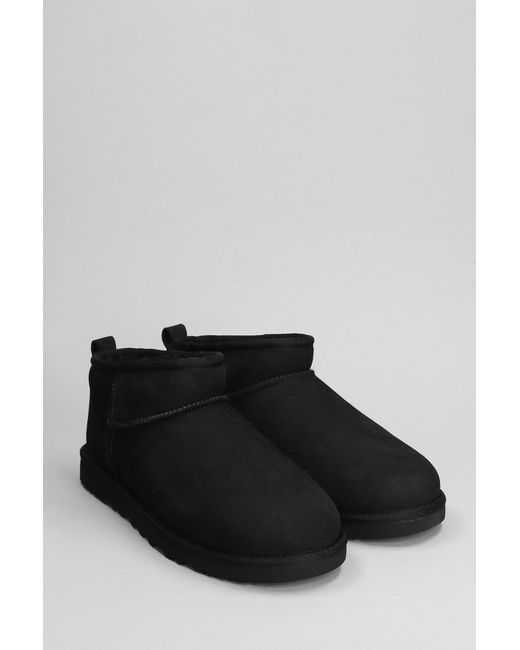 Ugg Classic Ultra Mini Low Heels Ankle Boots In Black Suede for men