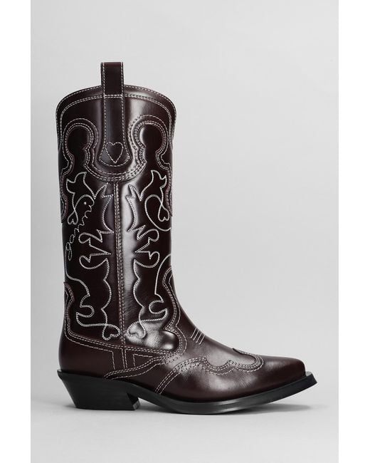 Stivali texani in Pelle Bordeaux di Ganni in Black