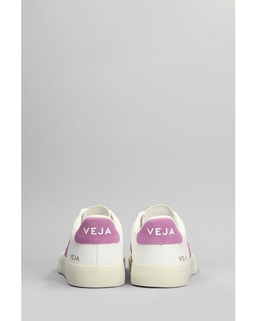 Veja Pink Campo Sneakers In White Leather