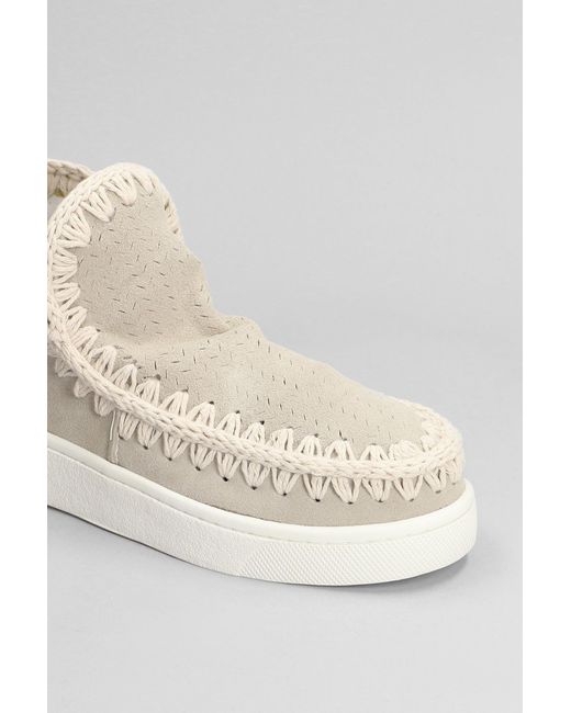 Mou Natural Eskimo Sneaker Low Heels Ankle Boots In Beige Suede