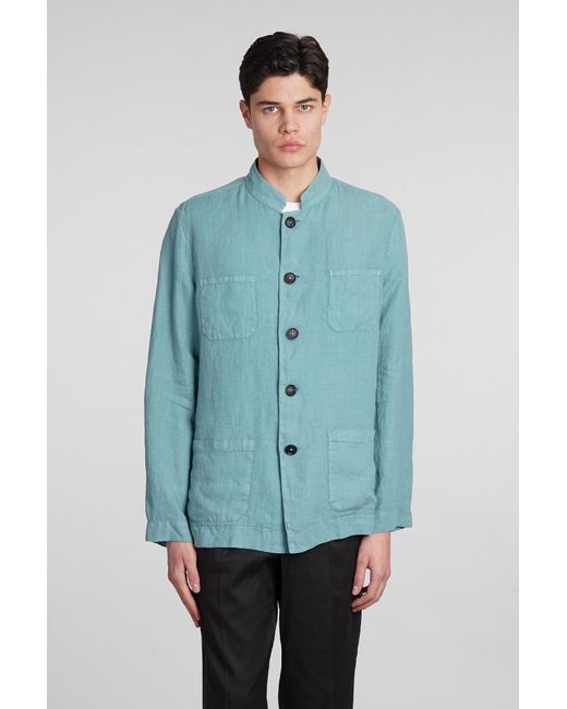 Massimo Alba Blue Cina2 Casual Jacket In Green Linen for men