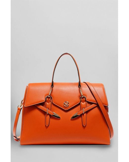 Secret Pon-pon Yalis Large Shoulder Bag In Orange Leather
