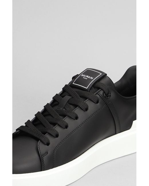Balmain Gray B Court Sneakers In Black Leather for men