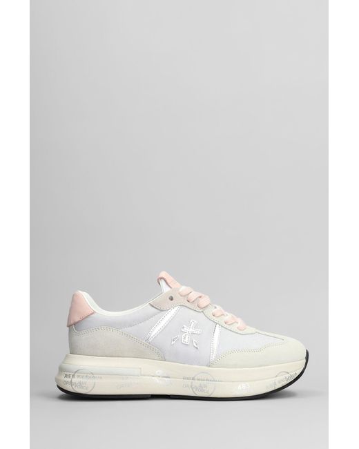Sneakers Cassie in Camoscio e Tessuto Grigio di Premiata in White