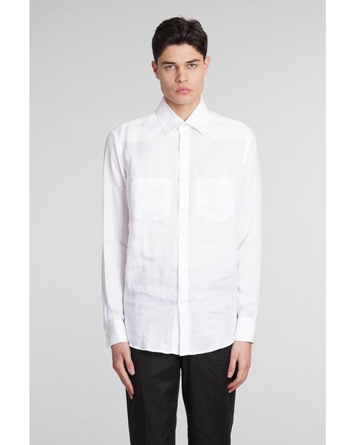 Low Brand Shirt S141 Shirt In White Linen for men