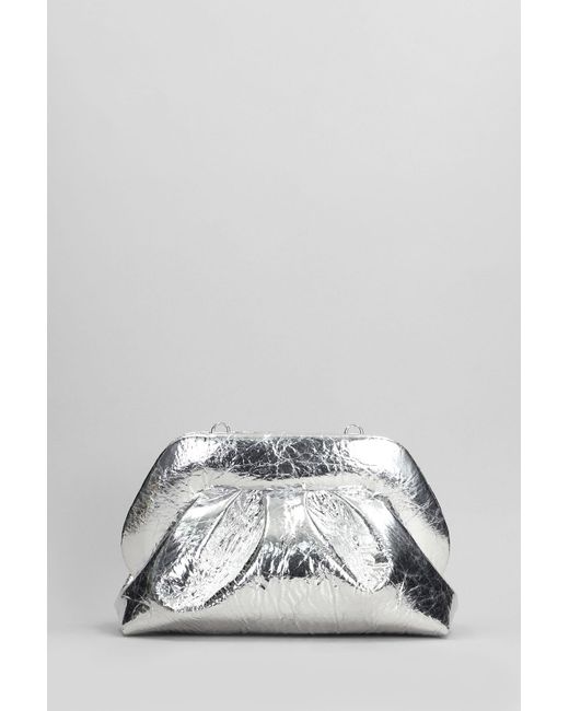 THEMOIRÈ Gray Tia Pineapple Fabric Clutch In Silver Faux Leather