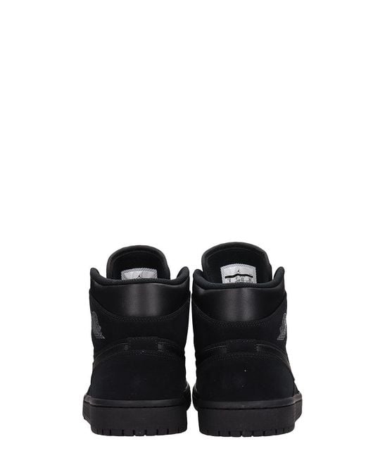 Nike Air Jordan 1 Mid Leather And Suede Sneakers in Black for Men