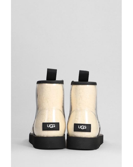 Ugg Black Classic Clear Mini Low Heels Ankle Boots In Beige Pvc