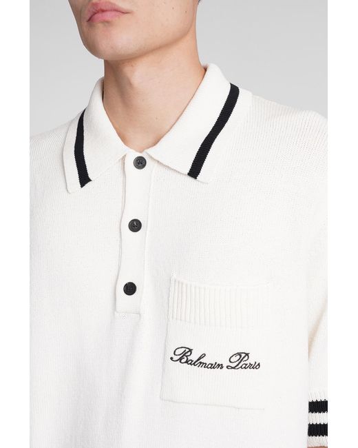 Balmain White Polo In Wool And Polyester for men