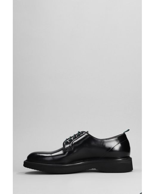 Green George Gray Lace Up Shoes In Black Leather for men
