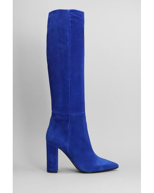 Anna F. High Heels Boots In Blue Suede Lyst