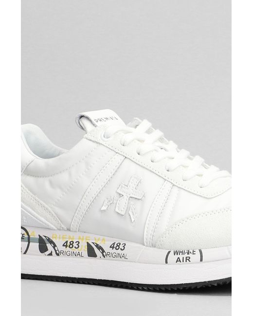 Sneakers Conny in Camoscio e Tessuto Bianco di Premiata in White