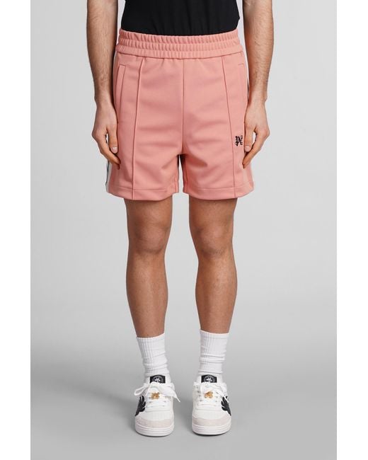 Palm Angels Red Shorts In Rose-pink Polyester for men