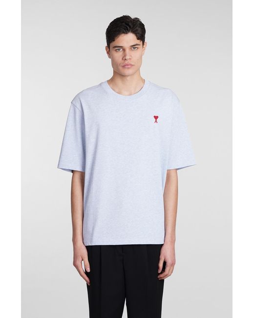 T-Shirt in Cotone Blu di AMI in White da Uomo