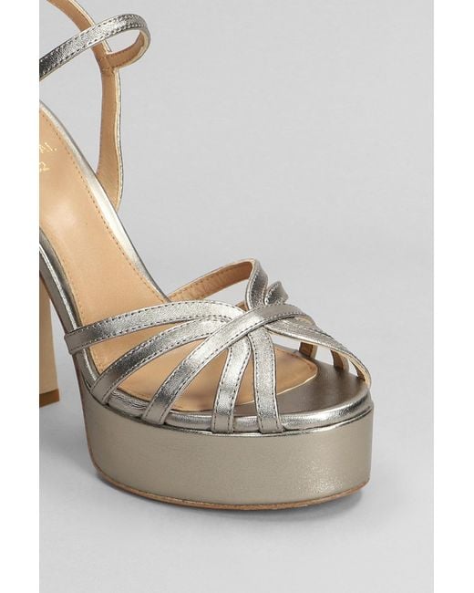 Chantal Metallic Sandals In Platinum Leather