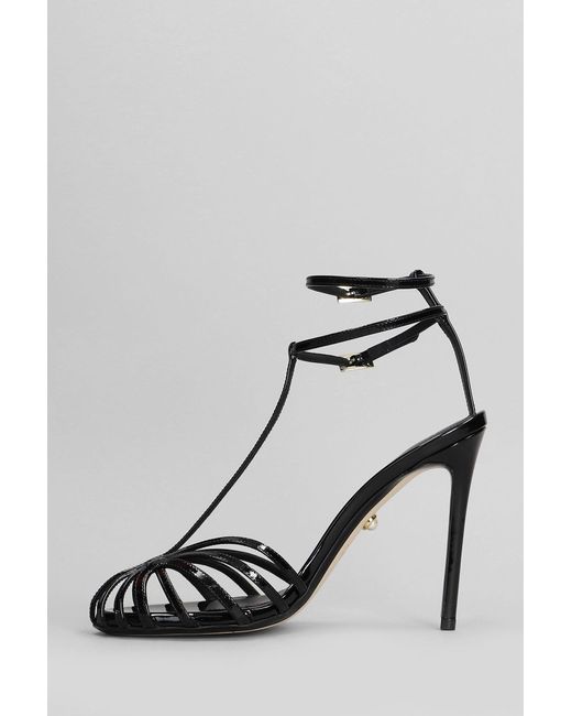 ALEVI Stella 110 Sandals In Black Patent Leather