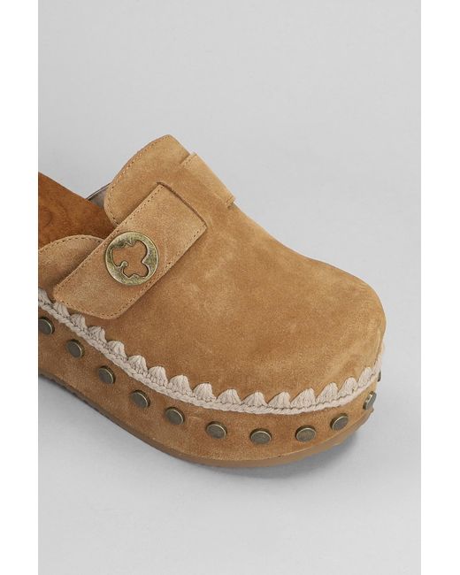 Mou Gray Clog Slipper-mule In Leather Color Suede