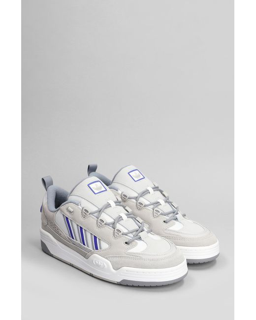 Adidas White Adi 2000 Sneakers In Grey Suede And Fabric for men