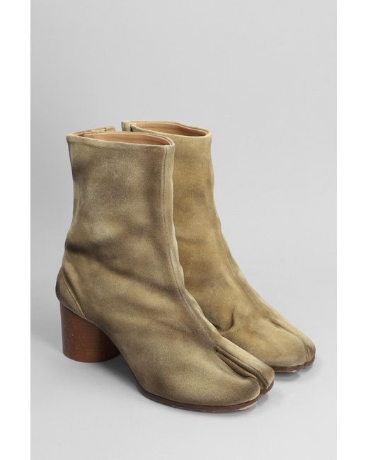 Maison Margiela Natural Tabi Ankle Boots In Camel Suede
