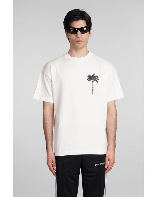 T-Shirt in Cotone Beige di Palm Angels in White da Uomo