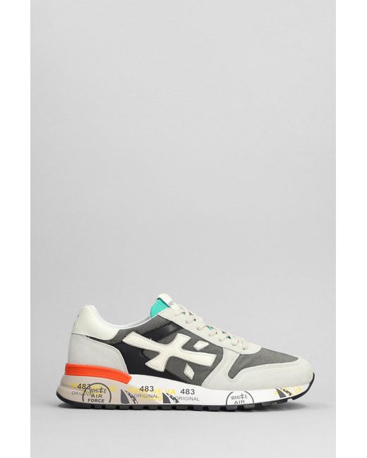 Premiata White Mick Sneakers In Grey Suede And Fabric for men
