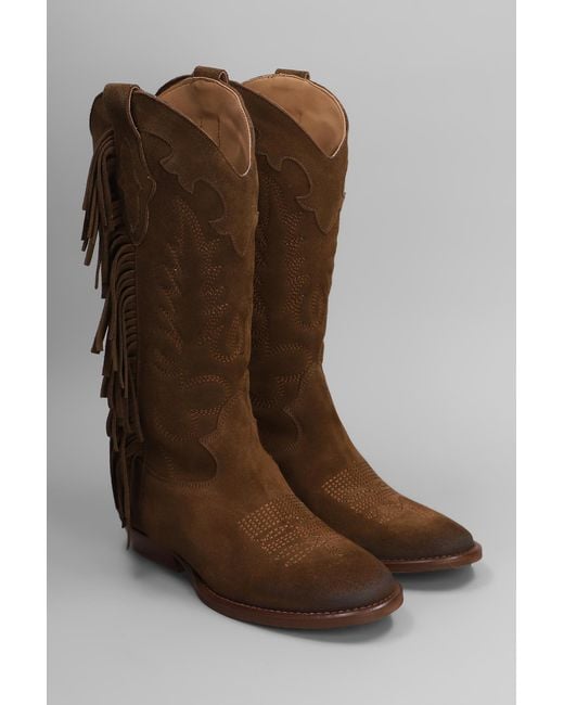 GISÉL MOIRÉ Brown Oklahoma Texan Boots In Leather Color Suede