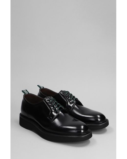 Green George Gray Lace Up Shoes In Black Leather for men
