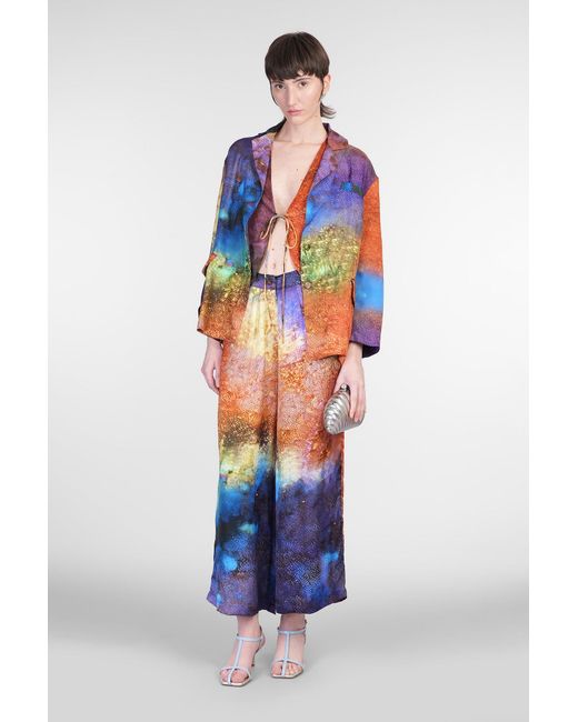 Yavi Blue Pants In Multicolor Polyamide Polyester
