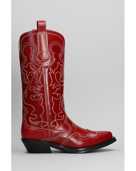 Stivali texani in Pelle Rossa di Ganni in Red