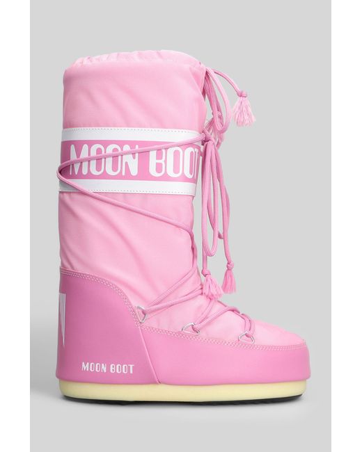 Moon Boot Mb Icon Nylon Low Heels Ankle Boots In Rose-pink Nylon | Lyst