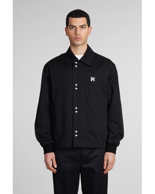 Palm Angels Blue Casual Jacket In Black Cotton for men