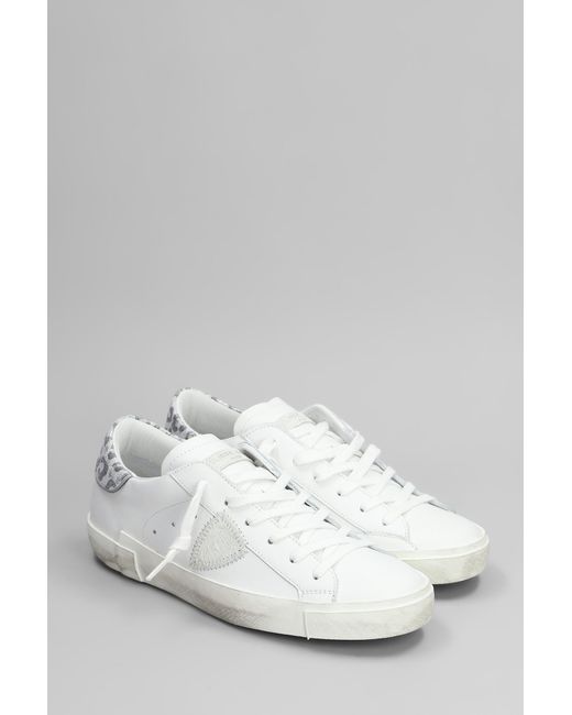 Sneakers Prsx Low in Pelle Bianca di Philippe Model in White