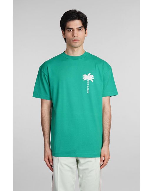 T-Shirt in Cotone Verde di Palm Angels in Green da Uomo