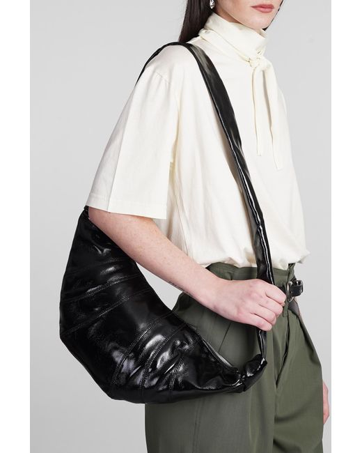 Lemaire Medium Croissant Shoulder Bag In Black Cotton