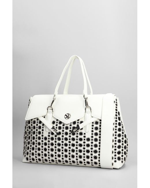 Secret Pon-pon Quiny Hole Large Tote In White Leather