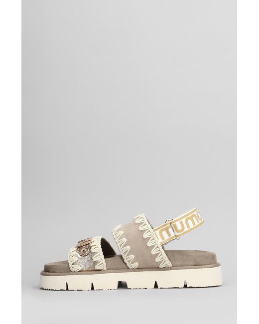 Sandali flats Bio sandal in pelle e camoscio Taupe di Mou in Gray