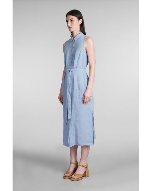 120 Blue Dress In Cyan Linen
