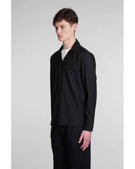 Low Brand Shirt S134 Tropical Shirt In Black Wool for men