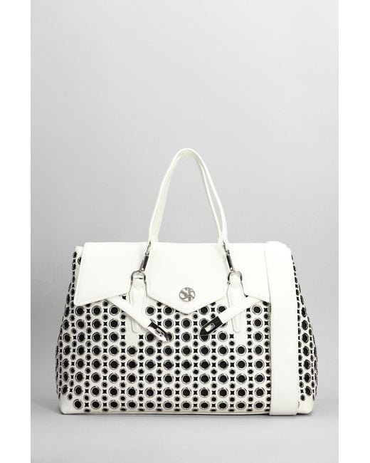 Tote Quiny Hole Large in Pelle Bianca di Secret Pon-pon in White