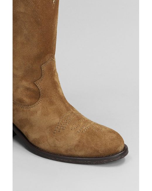 Via Roma 15 Brown Texan Ankle Boots In Leather Color Suede