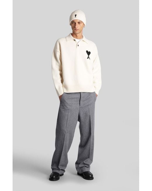 AMI Natural Polo In Beige Wool for men
