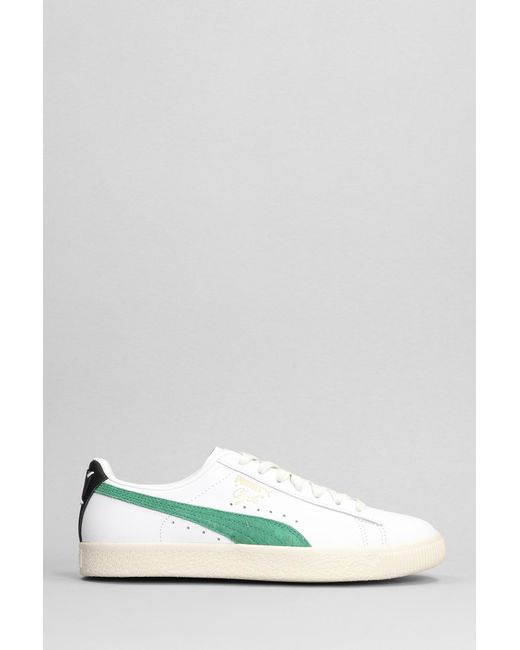 PUMA Green Clyde Base L Sneakers In White Leather for men