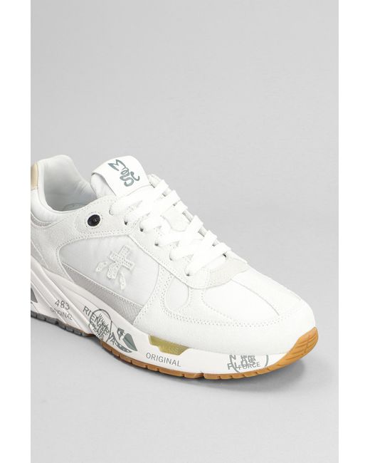 Premiata Mase Sneakers In White Suede And Fabric