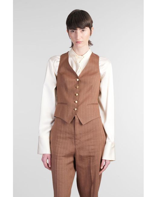 Gilet Giselle in lino Marrone di Tagliatore 0205 in Brown