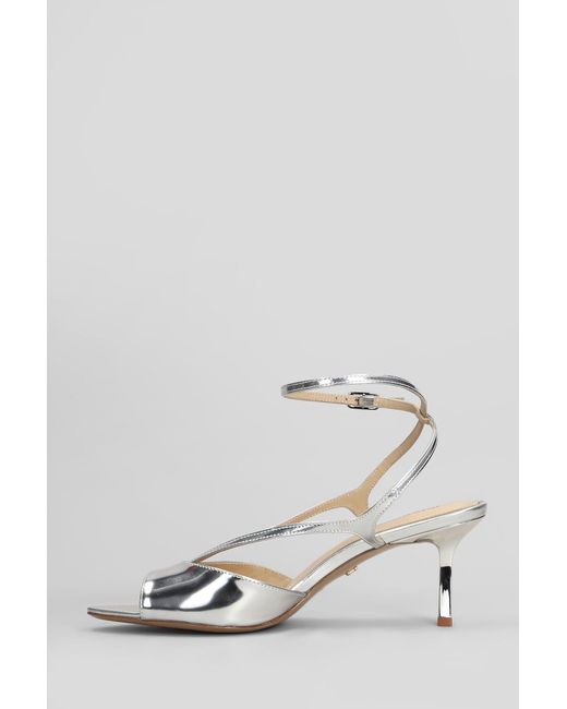 Lola Cruz White Streep 65 Sandals In Silver Leather