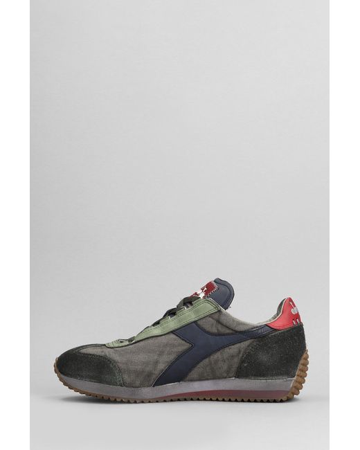 Diadora Gray Equipe H Sneakers In Green Suede And Fabric for men